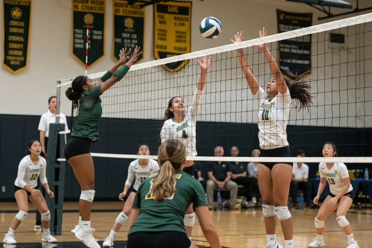 Varsity Girls Volleyball vs Pinewood High School at Peregrine Field.