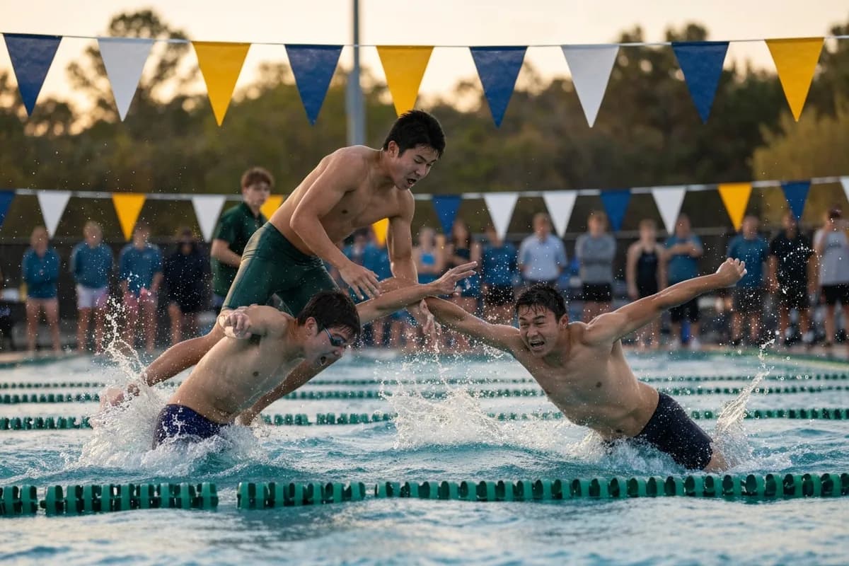 Varsity Boys Swimming vs Lone Star Preparatory at Peregrine Field.